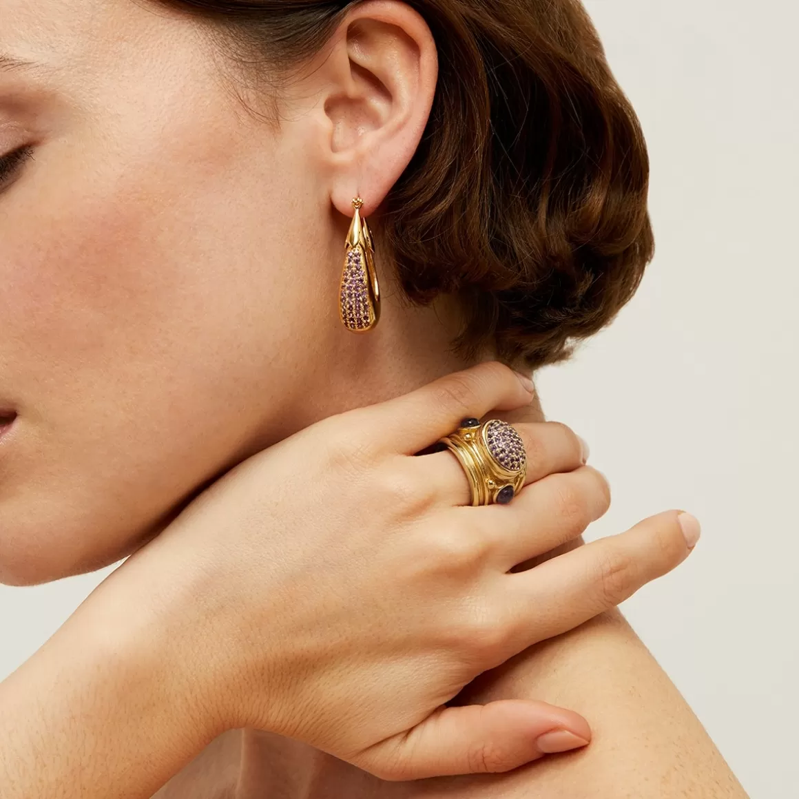 Gas Bijoux Bagues | Bagues>Bague Simone dorée - - Capsule les Précieux Améthyste