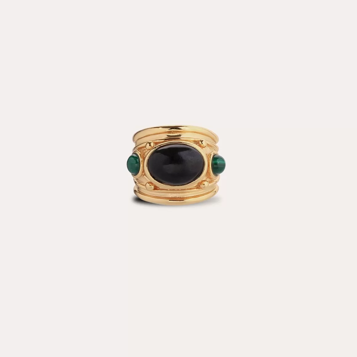 Gas Bijoux Bagues>Bague Simone dorée - Basalt noir & Malachite Nacre blanche