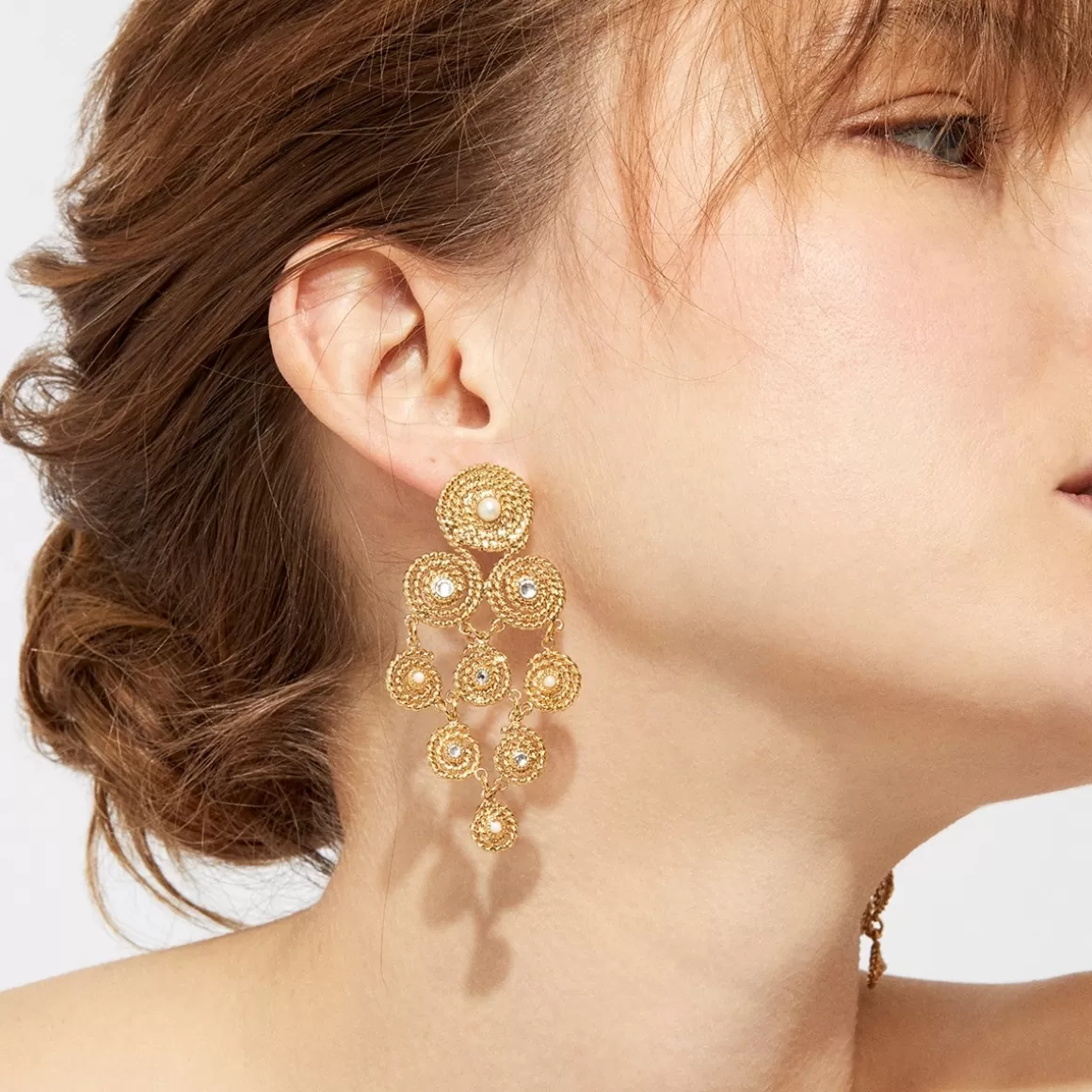 Gas Bijoux Boucles D'Oreilles>Boucles d'oreilles Mistral dorées - Nacre blanche & strass