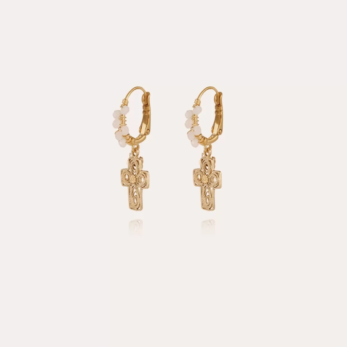 Gas Bijoux Boucles D'Oreilles>Boucles d'oreilles Tao Yuca Croix perles dorées