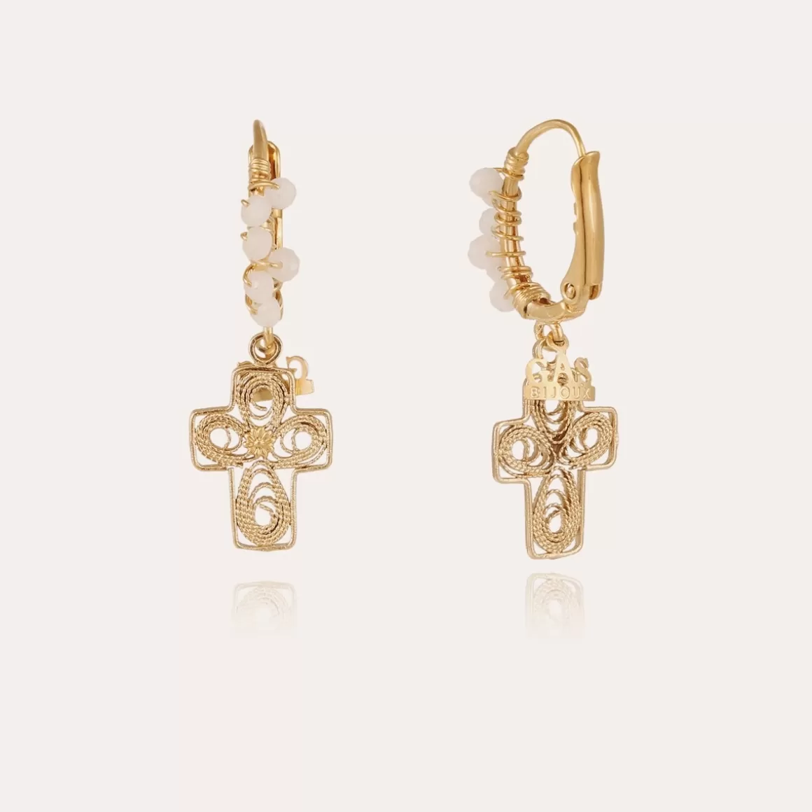 Gas Bijoux Boucles D'Oreilles>Boucles d'oreilles Tao Yuca Croix perles dorées