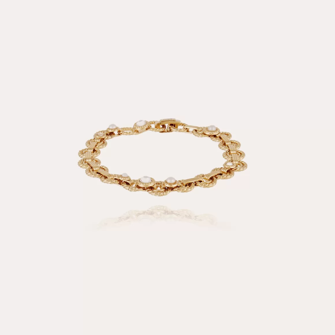 Gas Bijoux Bracelets>Bracelet Mistral doré - Nacre blanche & strass Rouge