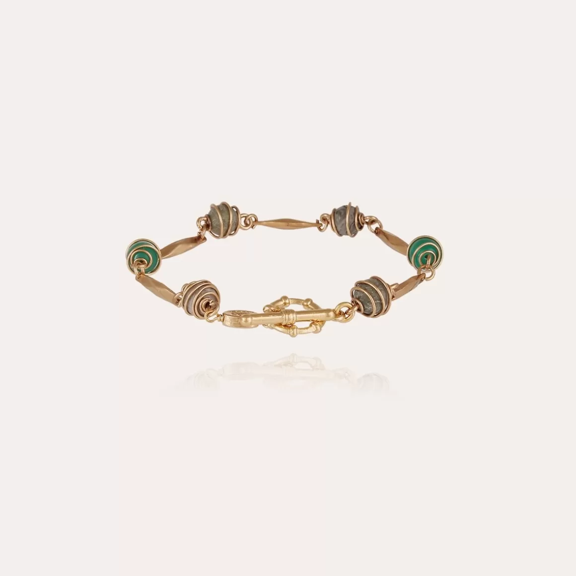 Gas Bijoux Bracelets>Bracelet Perla serti doré - Aventurine & Agate grise Oeil de Tigre