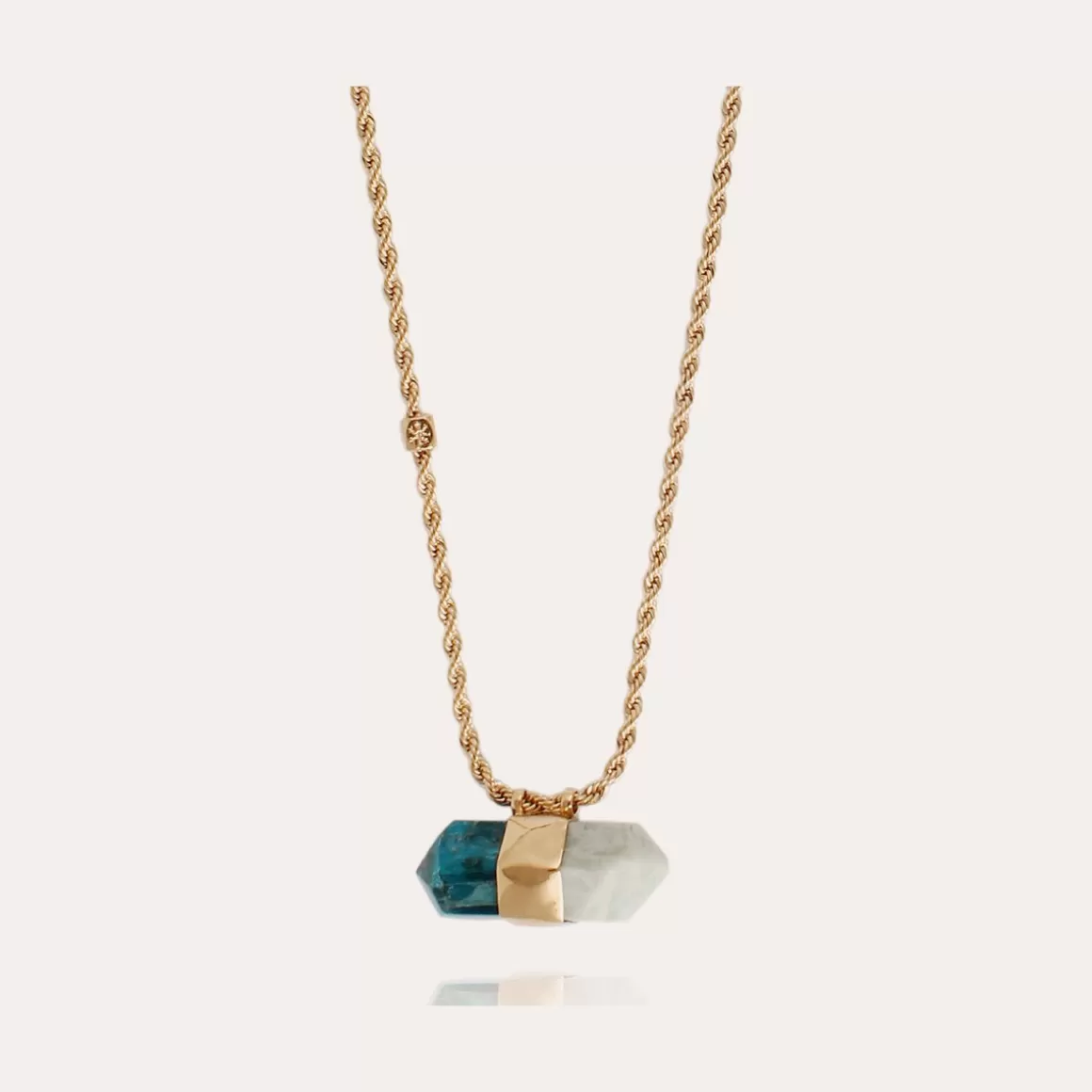 Gas Bijoux Colliers>Collier Aventurine grand modèle doré - Apatite bleu & Amazonite