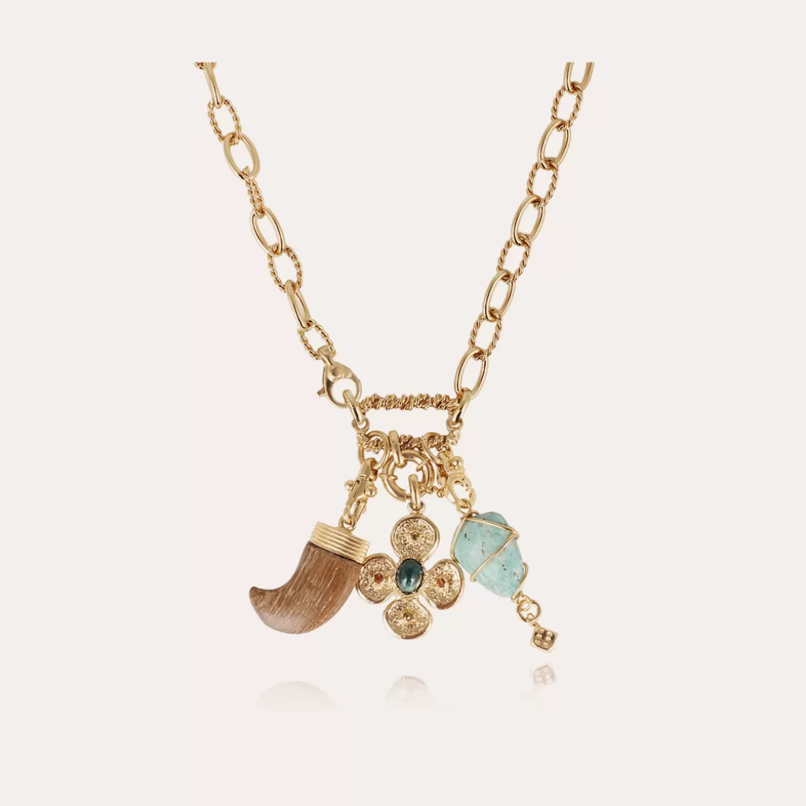 Gas Bijoux Colliers>Collier Constantine 3 charms doré Multico marron